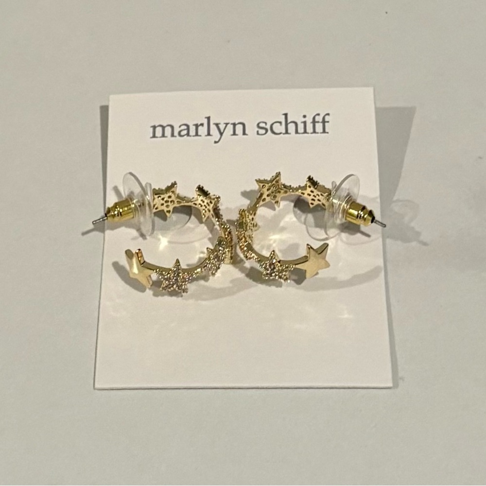 Marlyn Schiff Gold Starry Hoop Earrings NWT